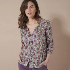 Bloes En Tuniek<Blancheporte Bloes met 3/4-mouwen en bloemenprint kaki / koraal