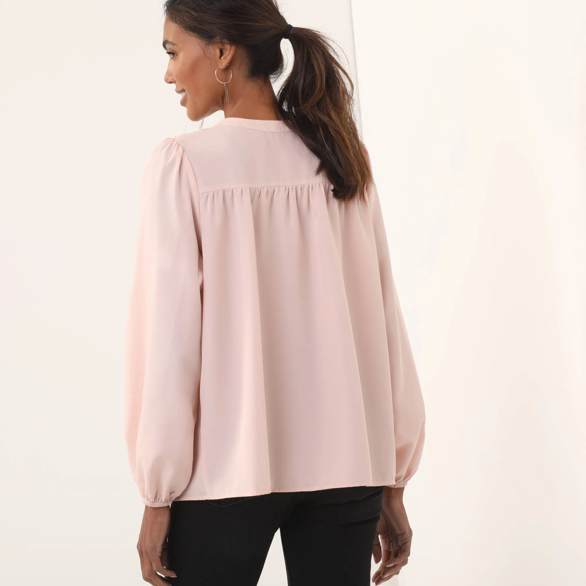 Feestoutfits Dames|Bloes En Tuniek<Blancheporte Bloes met pasje in geschulpt macramé, bloezende mouwen poederroze