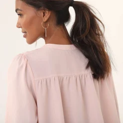 Feestoutfits Dames|Bloes En Tuniek<Blancheporte Bloes met pasje in geschulpt macramé, bloezende mouwen poederroze