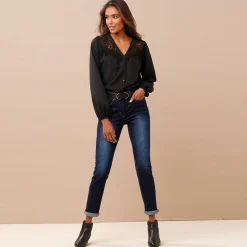 Feestoutfits Dames|Bloes En Tuniek<Blancheporte Bloes met pasje in geschulpt macramé, bloezende mouwen zwart