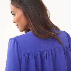 Feestoutfits Dames|Bloes En Tuniek<Blancheporte Bloes met pasje in geschulpt macramé, bloezende mouwen inktblauw