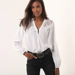 Feestoutfits Dames|Bloes En Tuniek<Blancheporte Bloes met pasje in geschulpt macramé, bloezende mouwen gebroken wit
