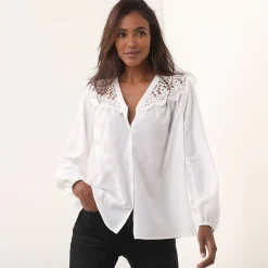 Feestoutfits Dames|Bloes En Tuniek<Blancheporte Bloes met pasje in geschulpt macramé, bloezende mouwen gebroken wit