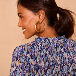 Feestoutfits Dames|Bloes En Tuniek<Blancheporte Bloes met plissé en bloemenprint, in voile marine / blauw