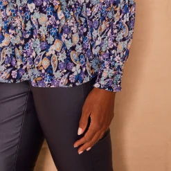 Feestoutfits Dames|Bloes En Tuniek<Blancheporte Bloes met plissé en bloemenprint, in voile marine / blauw