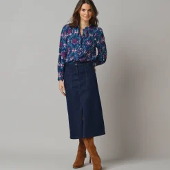 Feestoutfits Dames|Bloes En Tuniek<Lora Zellini Bloes met ruchekraag en pofmouwen, bloemenprint blauw