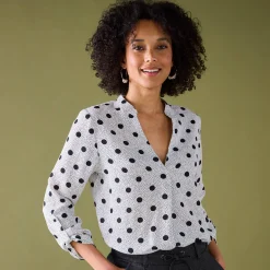 Bloes En Tuniek<Blancheporte Bloes met stippenprint en Tunesische hals, crêpe ecru / zwart