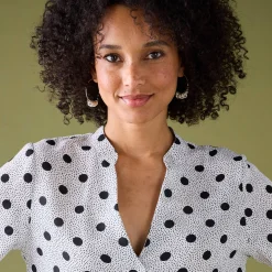 Bloes En Tuniek<Blancheporte Bloes met stippenprint en Tunesische hals, crêpe ecru / zwart