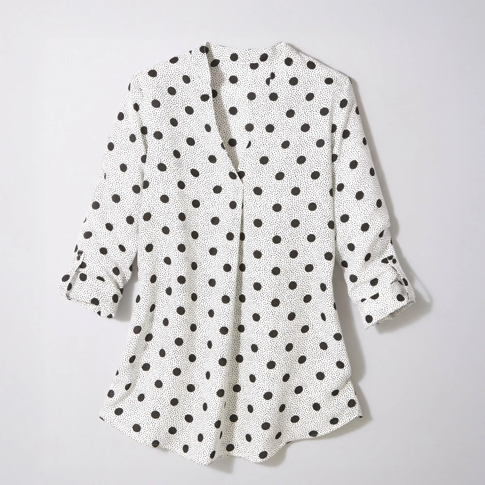 Bloes En Tuniek<Blancheporte Bloes met stippenprint en Tunesische hals, crêpe ecru / zwart