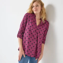 Bloes En Tuniek<Blancheporte Bloes met stippenprint en Tunesische hals, crêpe violine / zwart