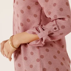 Bloes En Tuniek<Blancheporte Bloes met stippenprint en Tunesische hals, crêpe poederroze / taupe