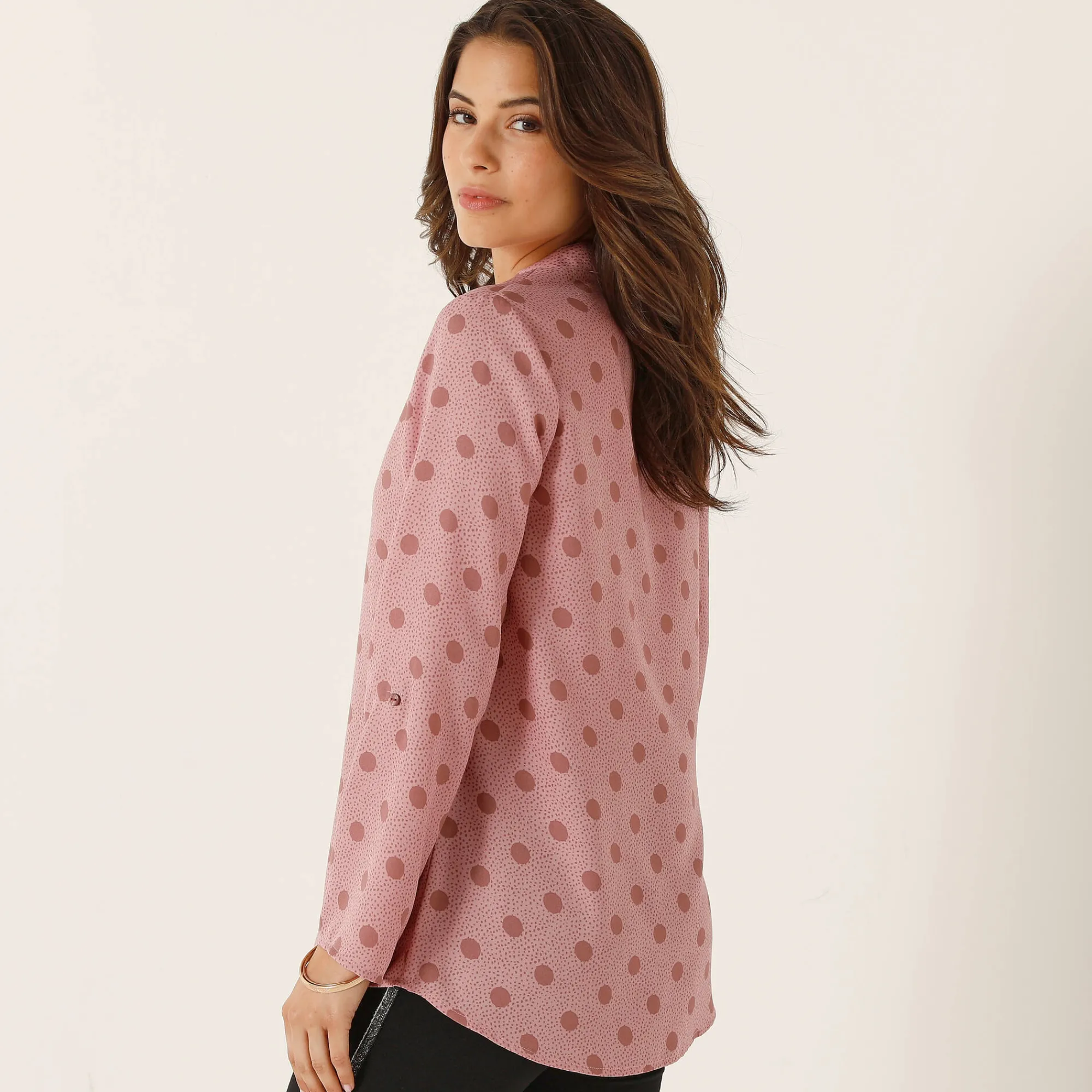 Bloes En Tuniek<Blancheporte Bloes met stippenprint en Tunesische hals, crêpe poederroze / taupe