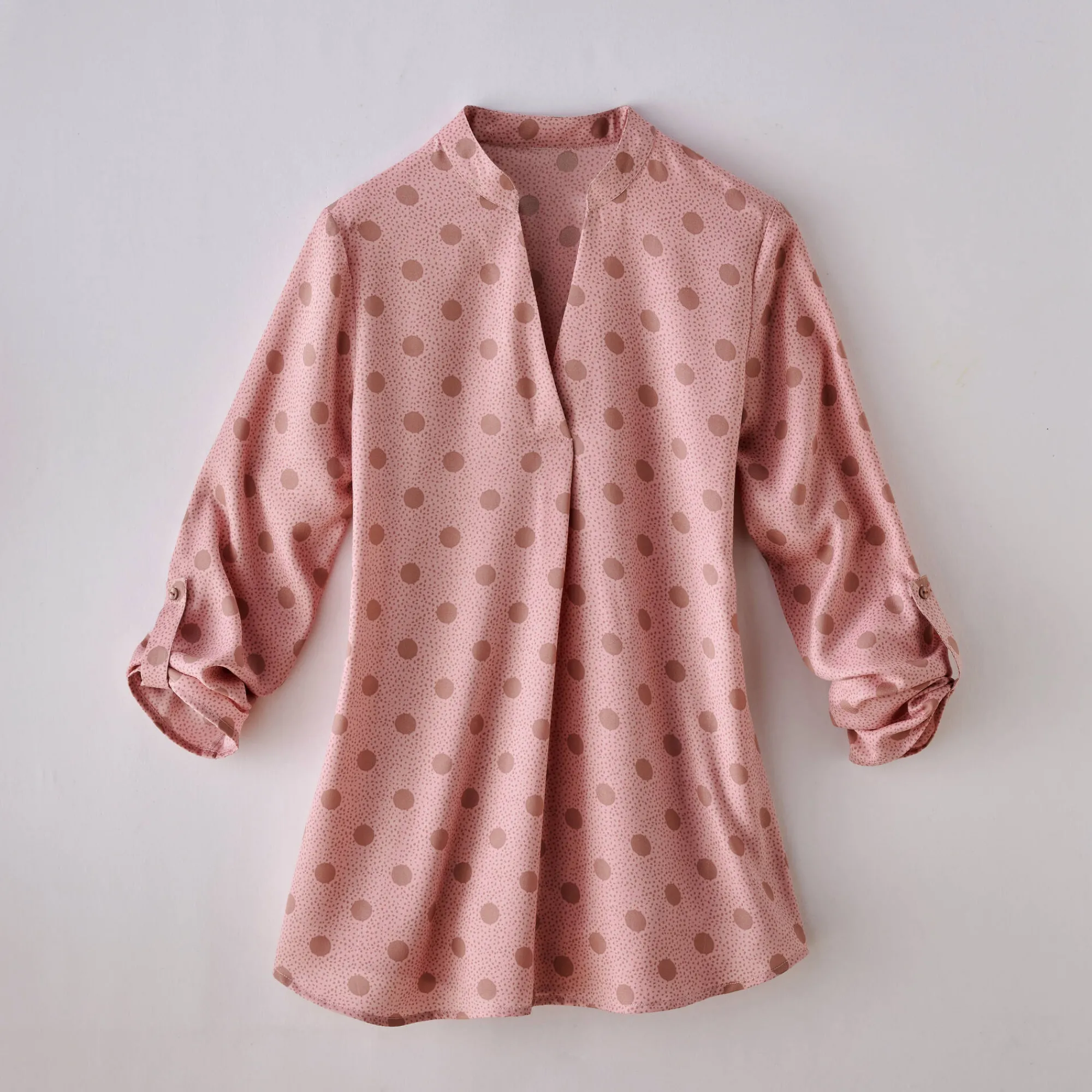 Bloes En Tuniek<Blancheporte Bloes met stippenprint en Tunesische hals, crêpe poederroze / taupe
