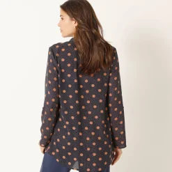 Bloes En Tuniek<Blancheporte Bloes met stippenprint en Tunesische hals, crêpe marine / hazelnootbruin