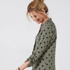 Bloes En Tuniek<Blancheporte Bloes met stippenprint en Tunesische hals, crêpe kaki / zwart