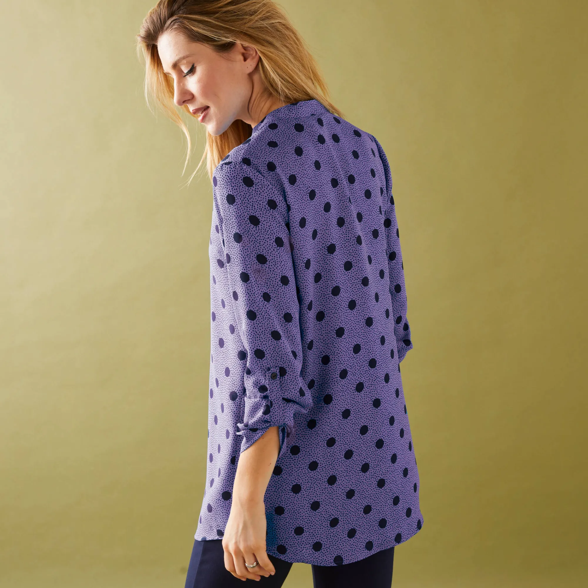 Bloes En Tuniek<Blancheporte Bloes met stippenprint en Tunesische hals, crêpe parma / marine