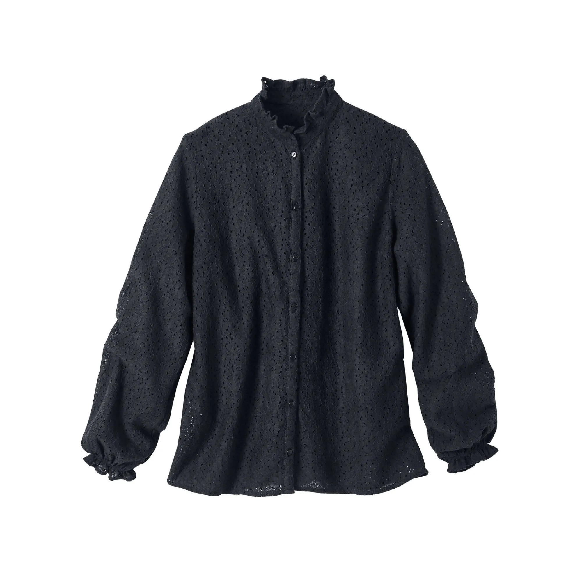 Feestoutfits Dames|Bloes En Tuniek<Blancheporte Bloes met stroken op en opstaande kraag, kant zwart