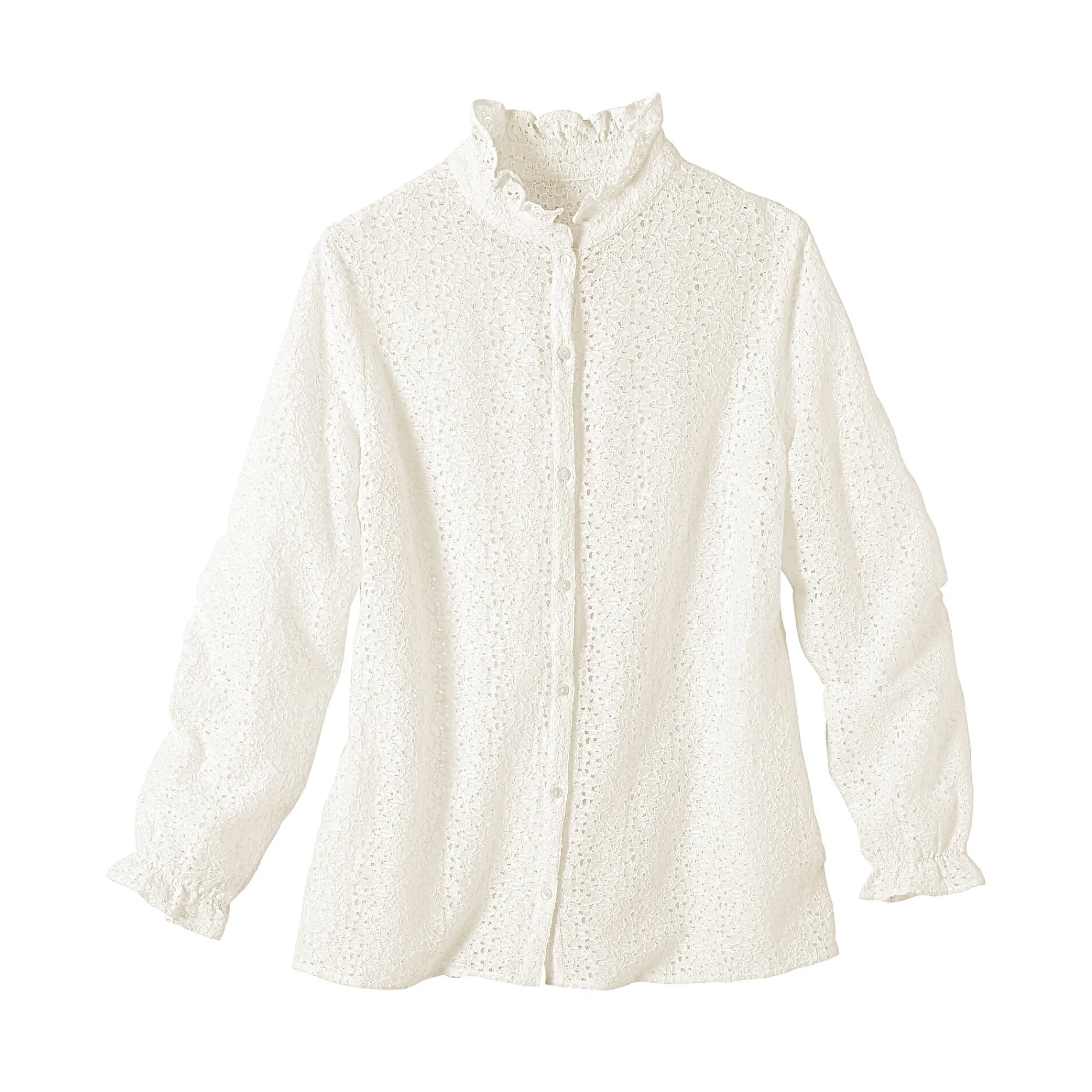 Feestoutfits Dames|Bloes En Tuniek<Blancheporte Bloes met stroken op en opstaande kraag, kant ecru