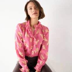 Feestoutfits Dames|Bloes En Tuniek<Blancheporte Bloes met strook, voile met gouden print roze