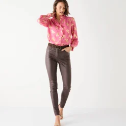 Feestoutfits Dames|Bloes En Tuniek<Blancheporte Bloes met strook, voile met gouden print roze