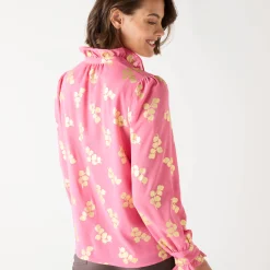Feestoutfits Dames|Bloes En Tuniek<Blancheporte Bloes met strook, voile met gouden print roze