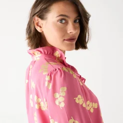 Feestoutfits Dames|Bloes En Tuniek<Blancheporte Bloes met strook, voile met gouden print roze