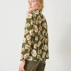 Bloes En Tuniek<Blancheporte Bloes met strookjes en bloemenprint, crepon kaki