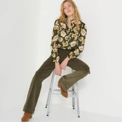 Bloes En Tuniek<Blancheporte Bloes met strookjes en bloemenprint, crepon kaki