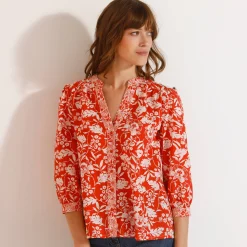 Bloes En Tuniek<Blancheporte Bloes met Tunesische hals en 3/4-mouwen, tweekleurige print terracotta / ecru