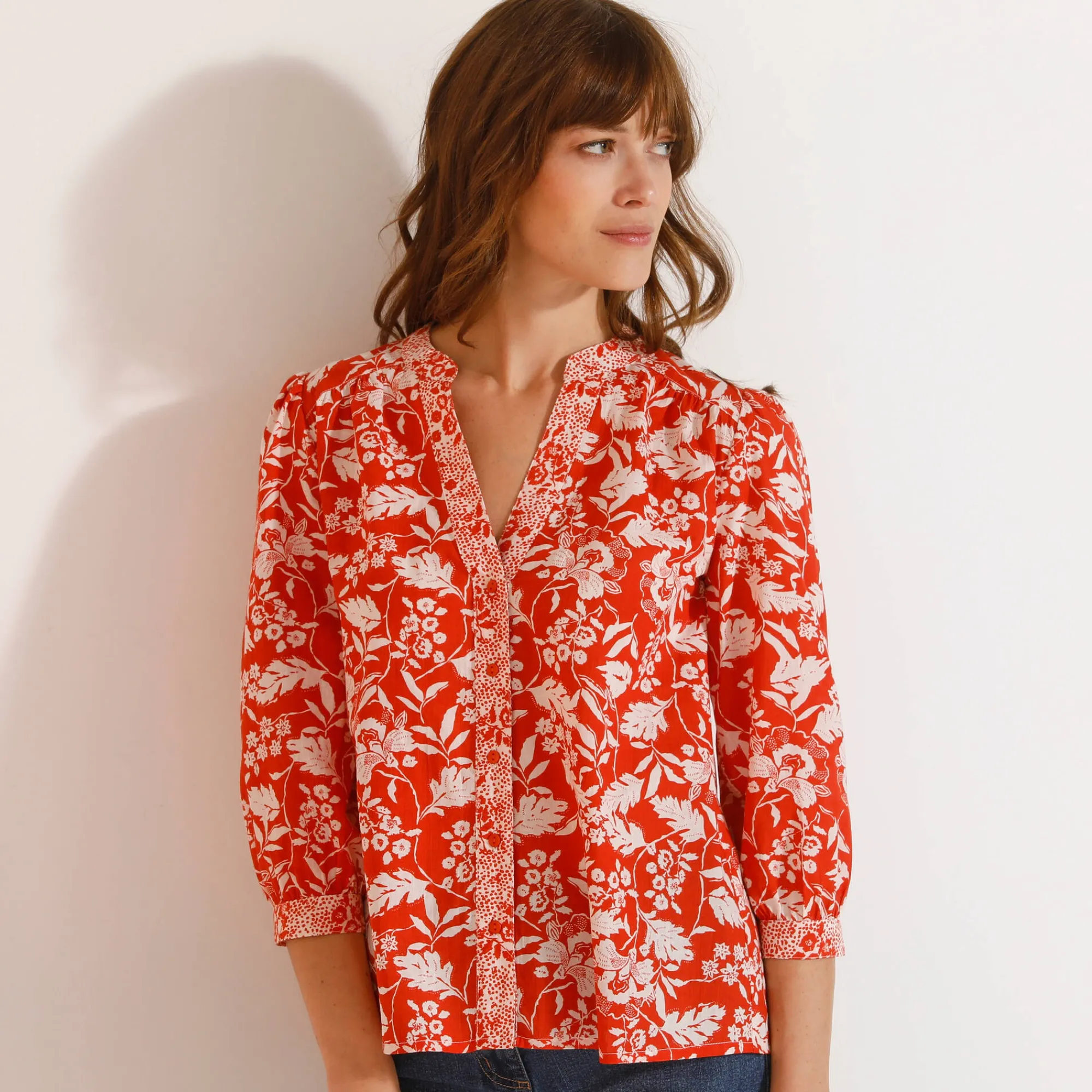 Bloes En Tuniek<Blancheporte Bloes met Tunesische hals en 3/4-mouwen, tweekleurige print terracotta / ecru