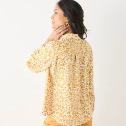 Bloes En Tuniek<Blancheporte Bloes met tweekleurige print, crêpe ecru / kerrie