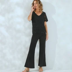Bloes En Tuniek<Blancheporte Bloes met V-hals, volledig in macramé zwart