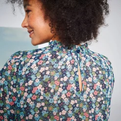 Bloes En Tuniek<Blancheporte Bloes met Victoriaanse kraag, voile met bloemenprint nachtblauw / groen