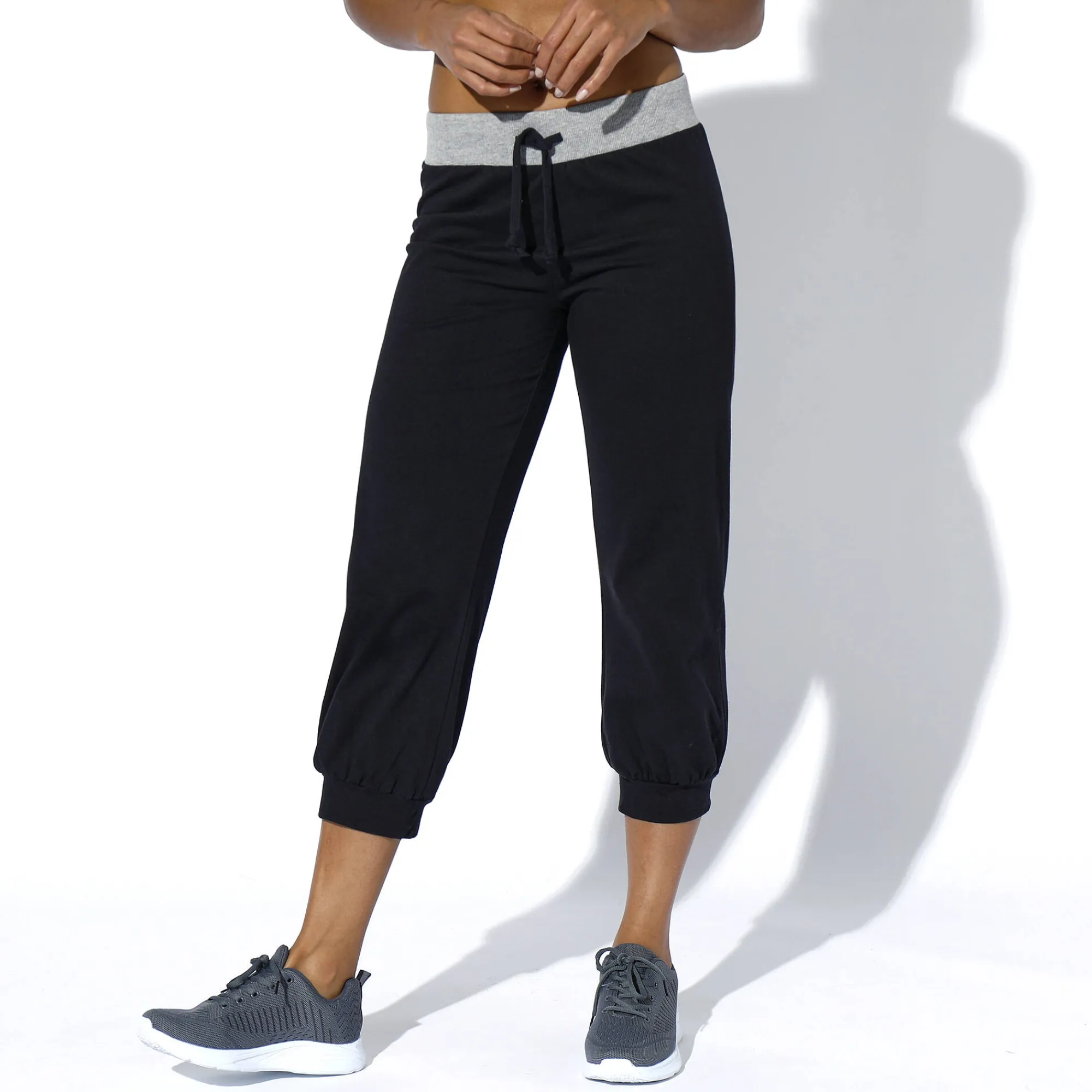 Broek<Blancheporte Bloezende 3/4-broek in tricot zwart / chiné grijs