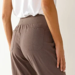Broek<Blancheporte Bloezende broek met elastische taille, linnen-katoen marron glacé