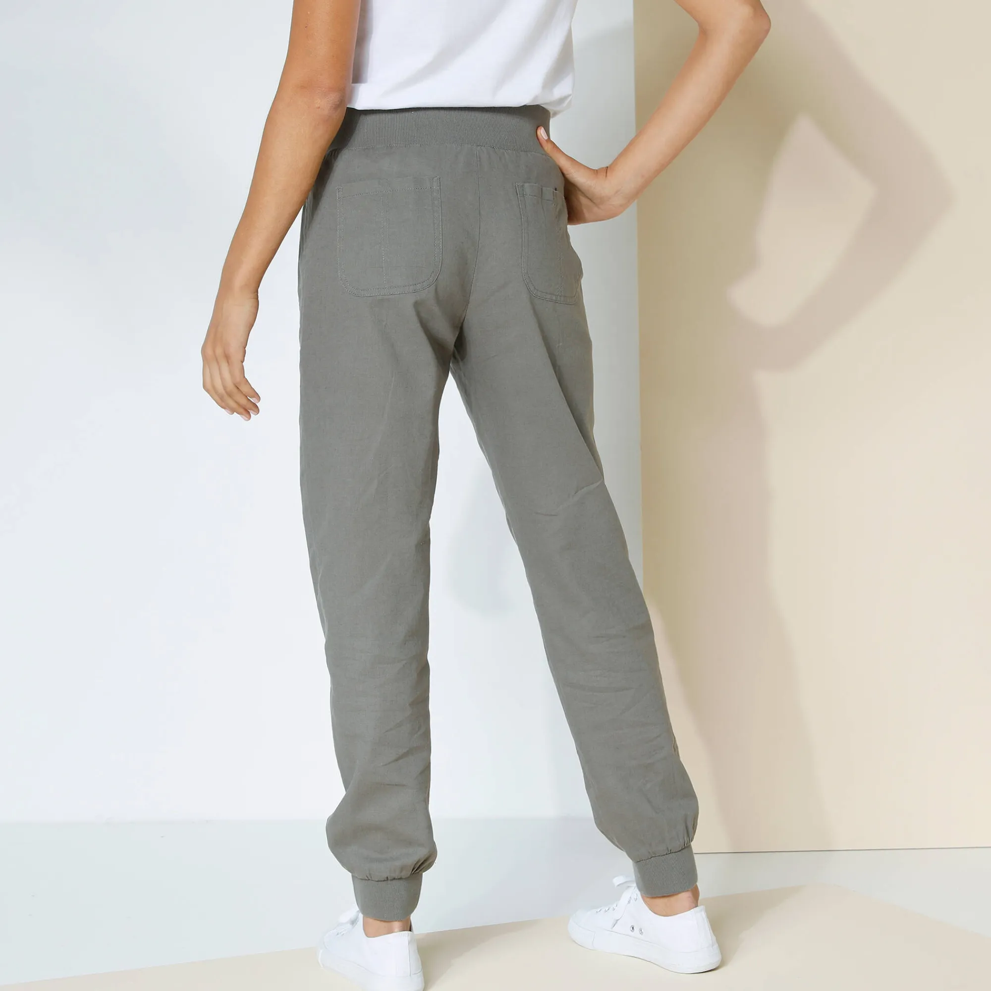 Broek<Blancheporte Bloezende broek met elastische taille, linnen-katoen bronskleur