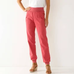 Broek<Blancheporte Bloezende broek met elastische taille, linnen-katoen framboos