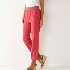 Broek<Blancheporte Bloezende broek met elastische taille, linnen-katoen framboos