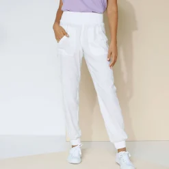 Broek<Blancheporte Bloezende broek met elastische taille, linnen-katoen wit