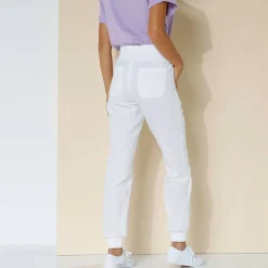 Broek<Blancheporte Bloezende broek met elastische taille, linnen-katoen wit