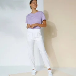 Broek<Blancheporte Bloezende broek met elastische taille, linnen-katoen wit