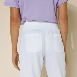 Broek<Blancheporte Bloezende broek met elastische taille, linnen-katoen wit