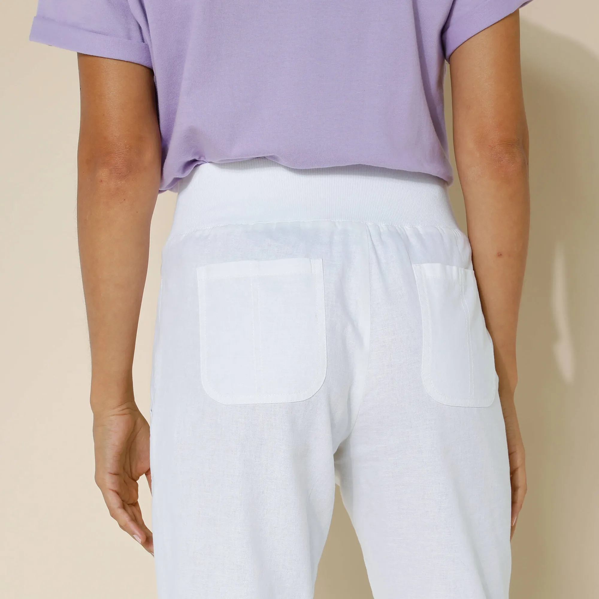 Broek<Blancheporte Bloezende broek met elastische taille, linnen-katoen wit