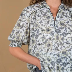 Bloes En Tuniek<Blancheporte Blouse imprimée manches coudes, crépon ecru / zwart