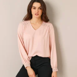 Bloes En Tuniek<Blancheporte Blouse met kanten details, crêpe poederroze