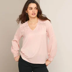 Bloes En Tuniek<Blancheporte Blouse met kanten details, crêpe poederroze