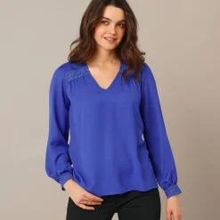 Bloes En Tuniek<Blancheporte Blouse met kanten details, crêpe felblauw