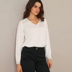 Bloes En Tuniek<Blancheporte Blouse met kanten details, crêpe wit
