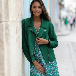 Jas En Mantel<Blancheporte Blouson in suèdine met rits en reverskraag met drukknoopsluiting groen