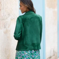 Jas En Mantel<Blancheporte Blouson in suèdine met rits en reverskraag met drukknoopsluiting groen